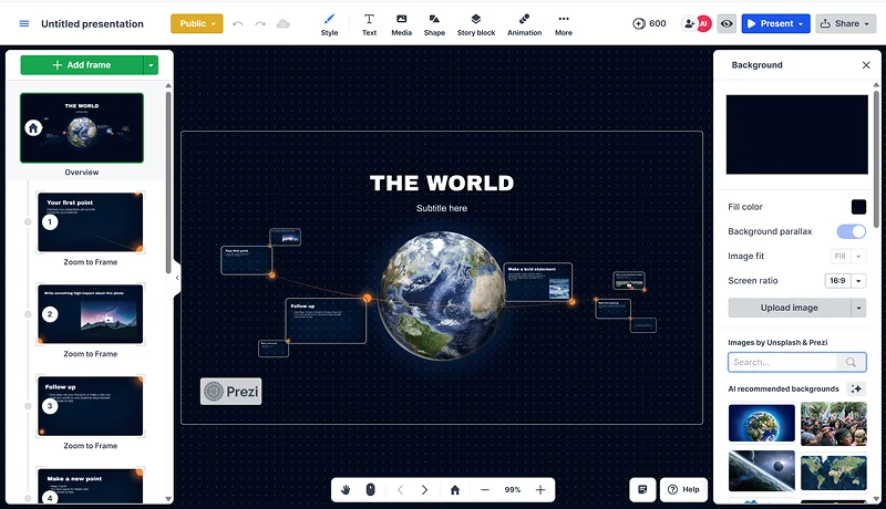 Интерфейс Prezi