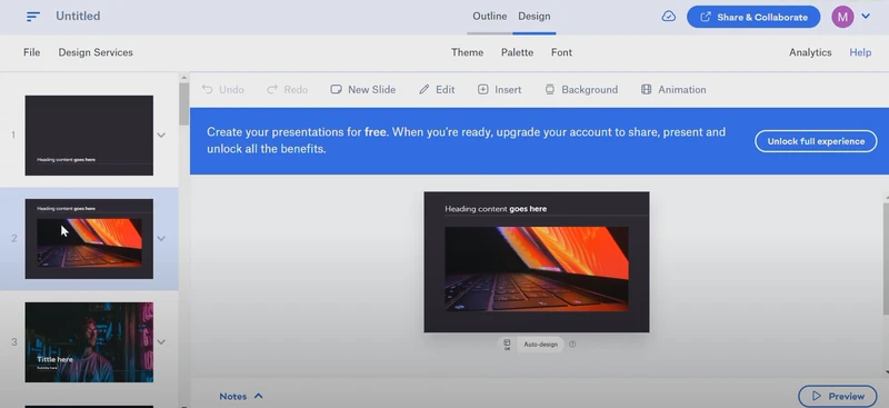 Интерфейс Slidebean