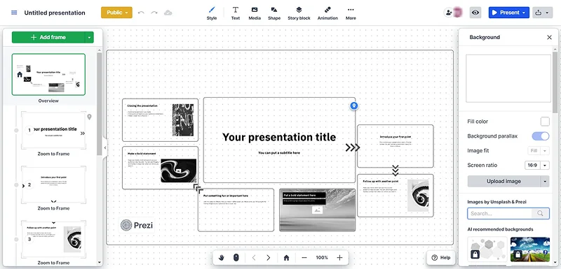 Интерфейс Prezi